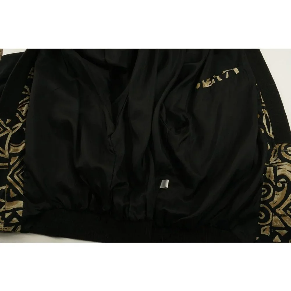 Vintage‎ Genelli 100% Silk Men's XL Black Retro Geometric Floral Satin Cardigan